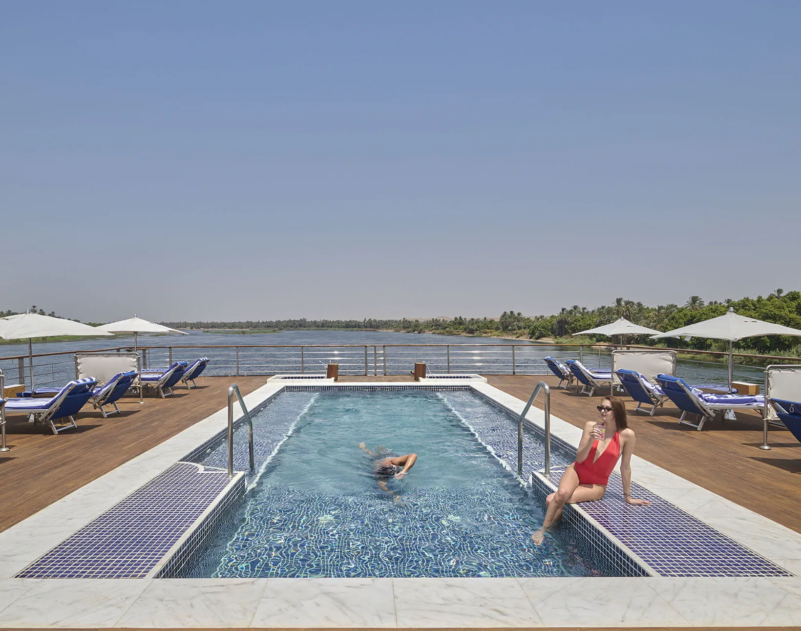Sun deck of the The Oberoi Zahra, Luxury Nile Cruiser Nile cruise